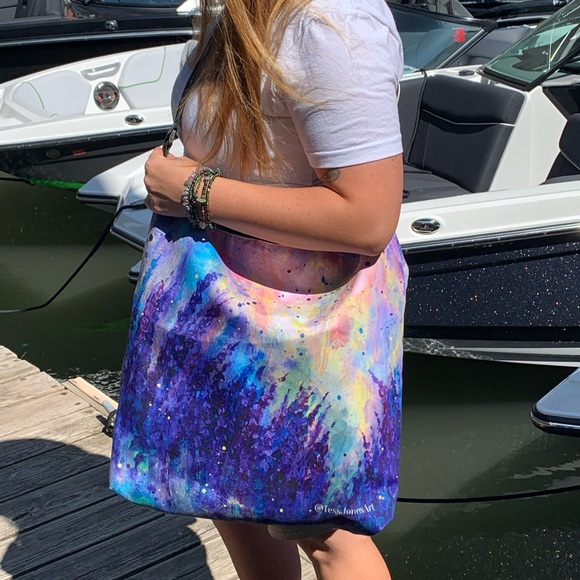 Tess Jones Art Handbags - Lavender Breeze Tote, 18x18x4 with adjustable strap - perfect for the summer!